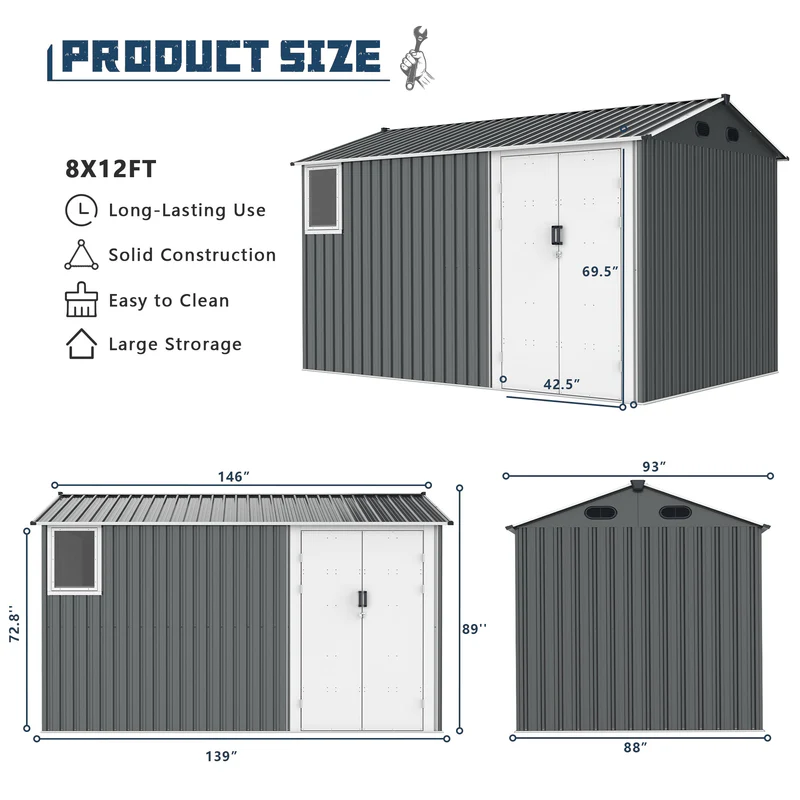 Metal Storage Shed with Double Hinged Doors - Image 3